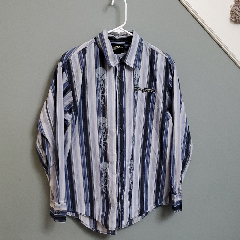 Men's HARLEY DAVIDSON Blue Striped Shirt (sz M)